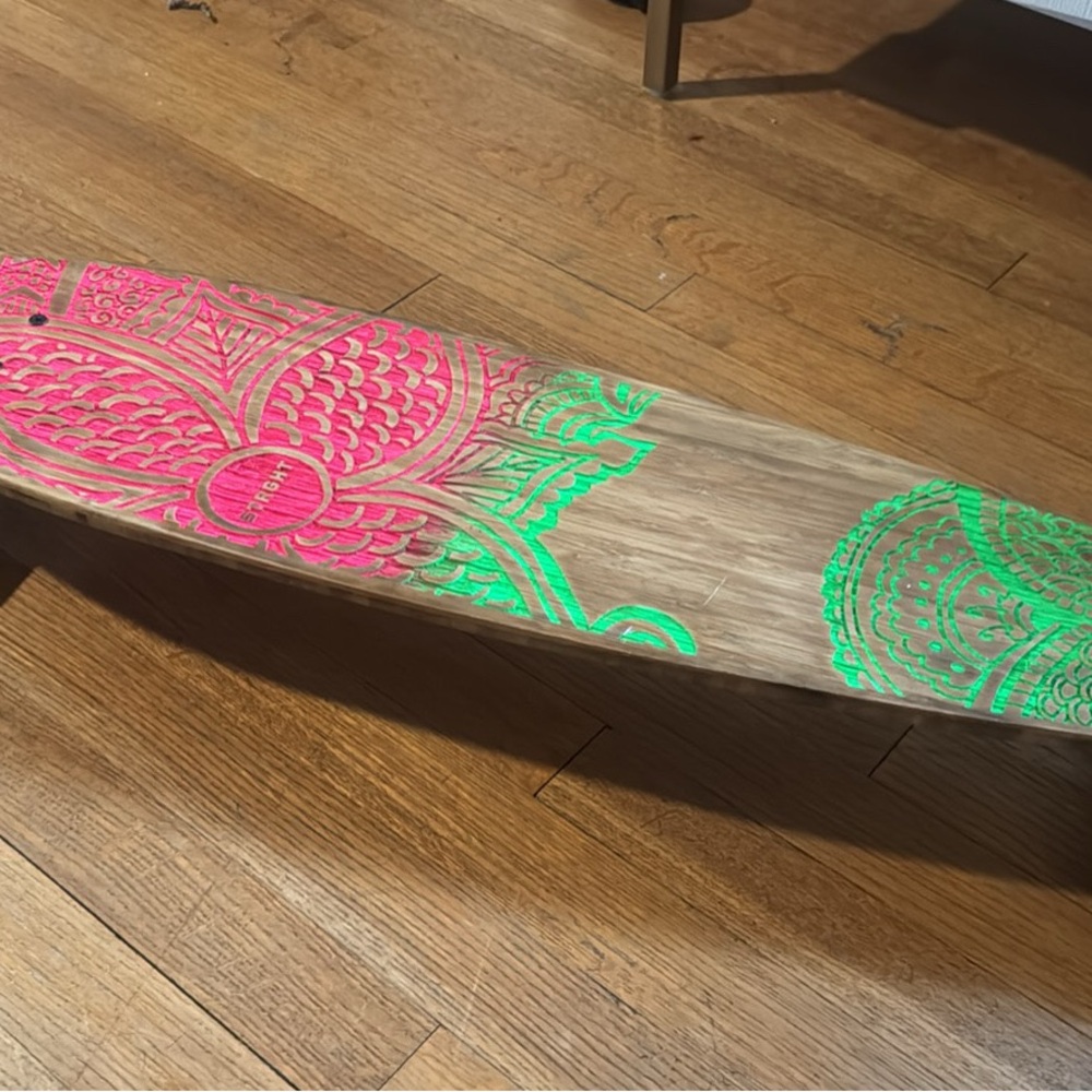 Decorative Wooden Board with Pink and Green Accents
